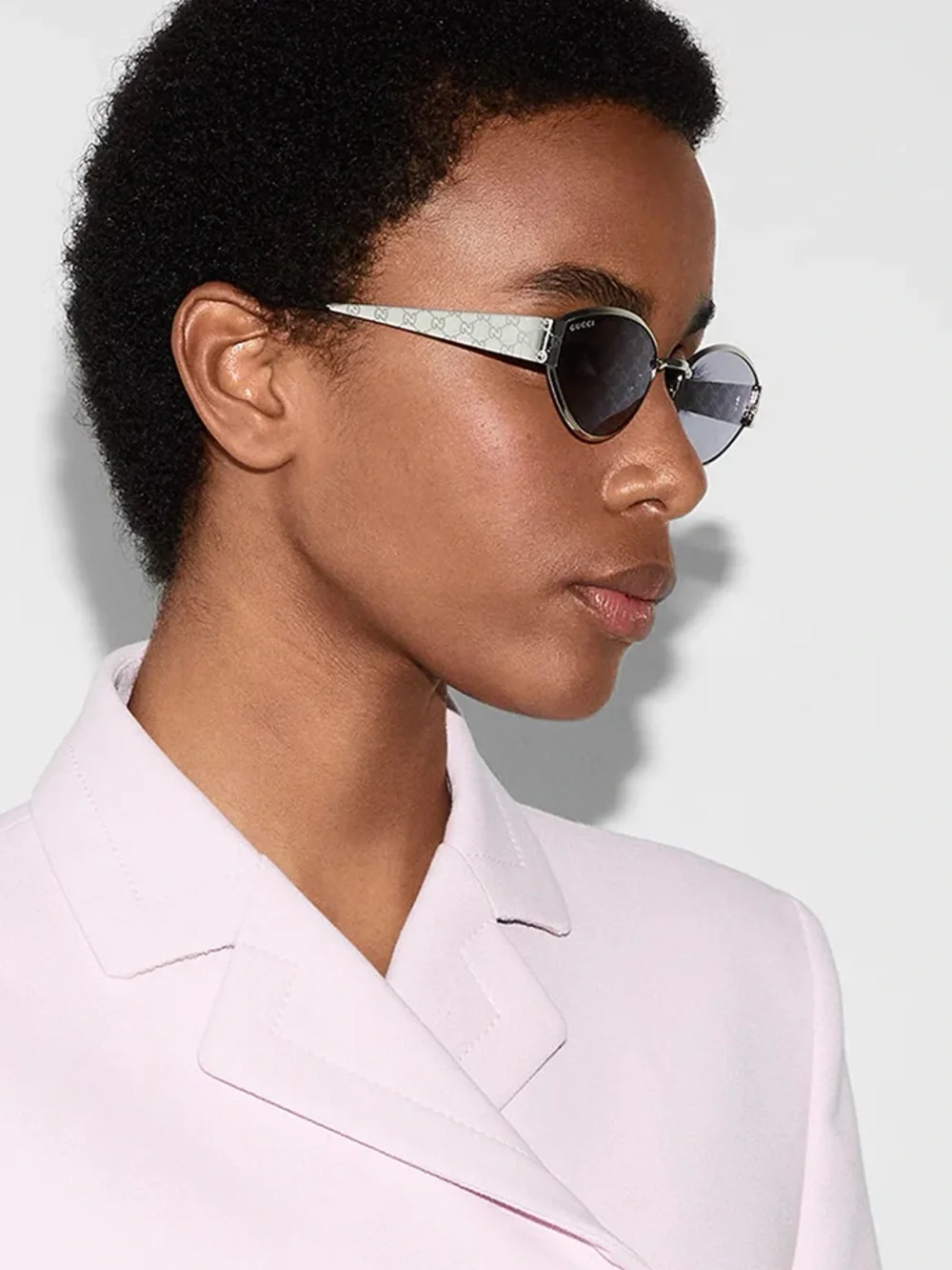 New Gucci GG1853S 002 Silver Cat-Eye Sunglasses with Monogram Temples Authentic